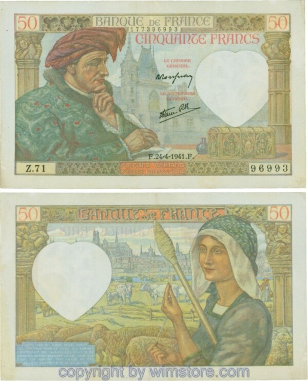 Frankreich, P093, 50 Francs 1941-04-24, F/Z; 3