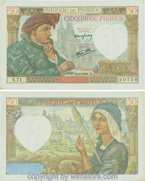 Frankreich, P093, 50 Francs 1941-04-24, F/V; 3