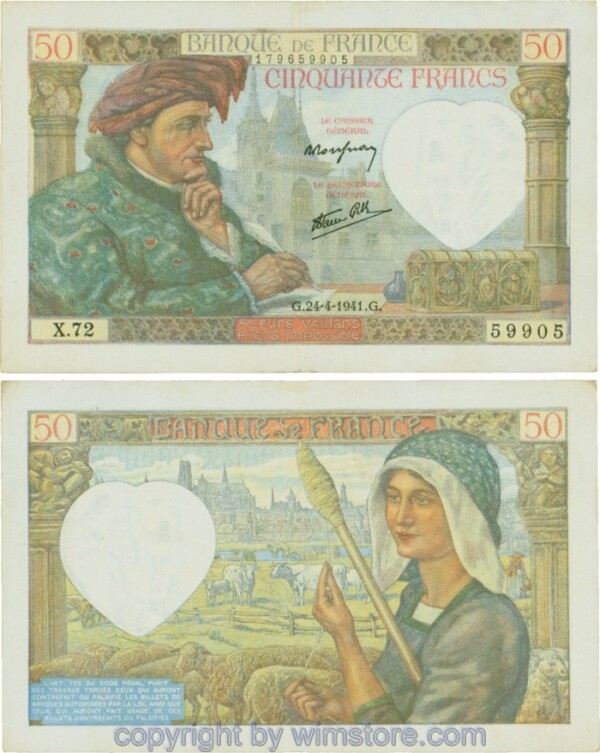 Frankreich, P093, 50 Francs 1941-04-24, G/X; 3
