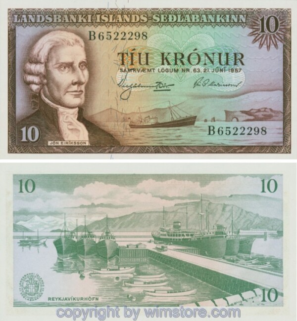Island, P038b, 10 Kronur L.1957, Serie B; 1