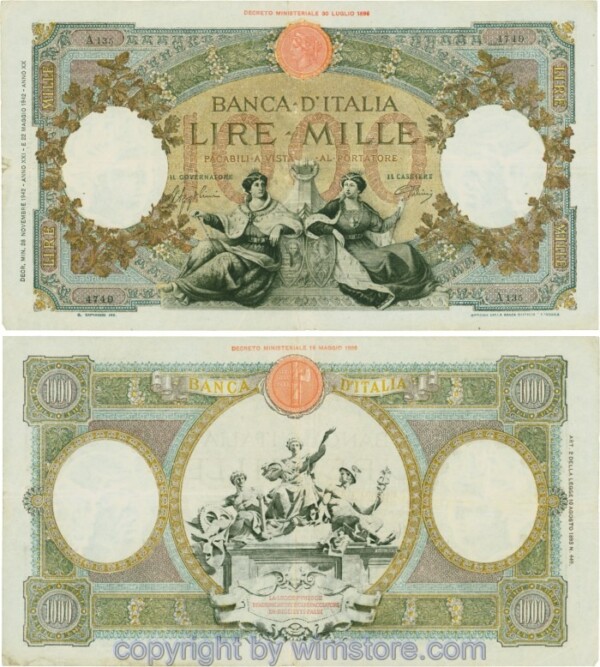 Italien, P063, 1000 Lire, Ministerial Dekret v. 28.11.1942, Serie A; 5