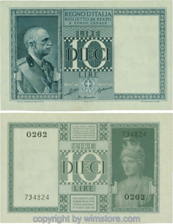 Italien, P025a, 10 Lire 1935-XIII; 2