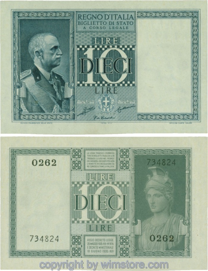 Italien, P025a, 10 Lire 1935-XIII; 2