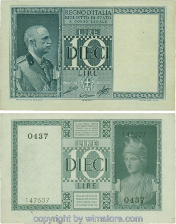 Italien, P025c, 10 Lire 1939-XVIII; 2