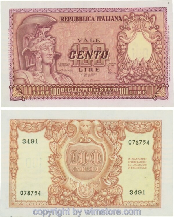 Italien, P092b, 100 Lire, Ministerial Dekret v. 31.12.1951; 3