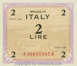 Italien-Militär, PM11a, 2 Lire 1943, Serie A-A, mit Code Letter; 1