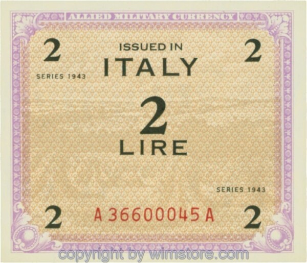 Italien-Militär, PM11a, 2 Lire 1943, Serie A-A, mit Code Letter; 1