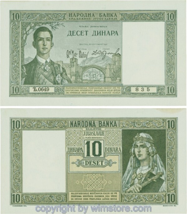 Jugoslawien, P035, 10 Dinara 22.9.1939