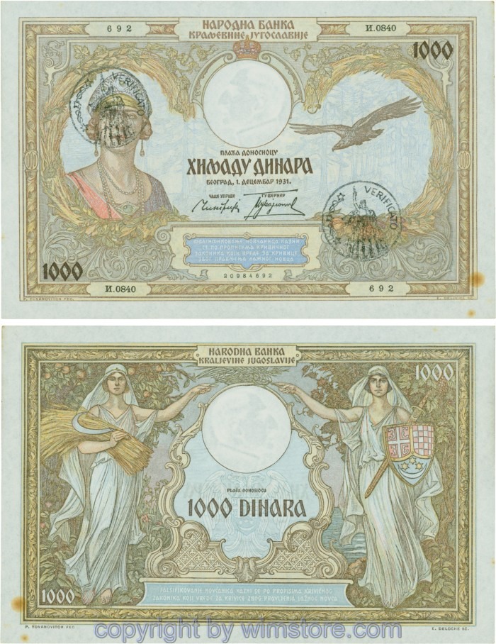 Jugoslawien, *PR015, 1000 Dinara (1941) orig. 1.12.1931