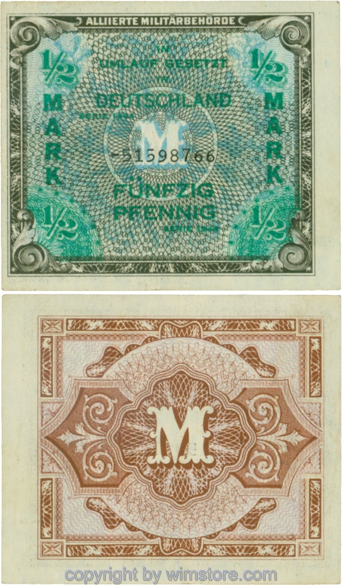 Alliierte Militärbehörde, R 200c, 1/2 Mark, 1944, ohne Stecherzeichen, 4