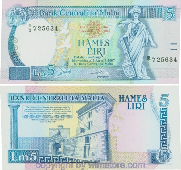 Malta, P42, 5 Liri L1967 (1989), Serie B/2; 1
