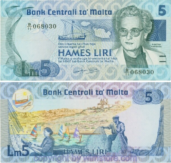 Malta, P38a, 5 Liri L1967 (1986), Serie B/11; 1