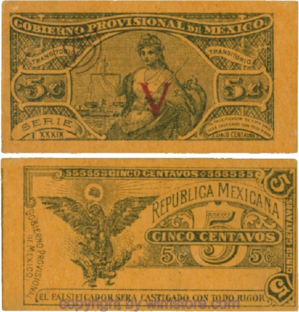 Mexiko, Gobierno Provisional de Mexiko, PS697, 5 Centavos (1914), Serie I XXXIX; 2