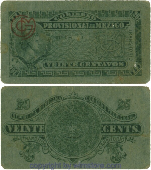 Mexiko, Gobierno Provisional de Mexiko, PS699, 20 Centavos (1914), Serie H VII; 3