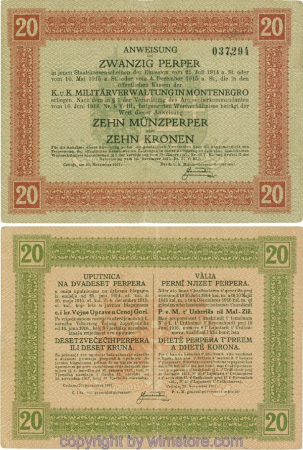 Montenegro K&K, Militärverwaltung, PM152, Anweisung 20 Perper 20.11.1917; 4
