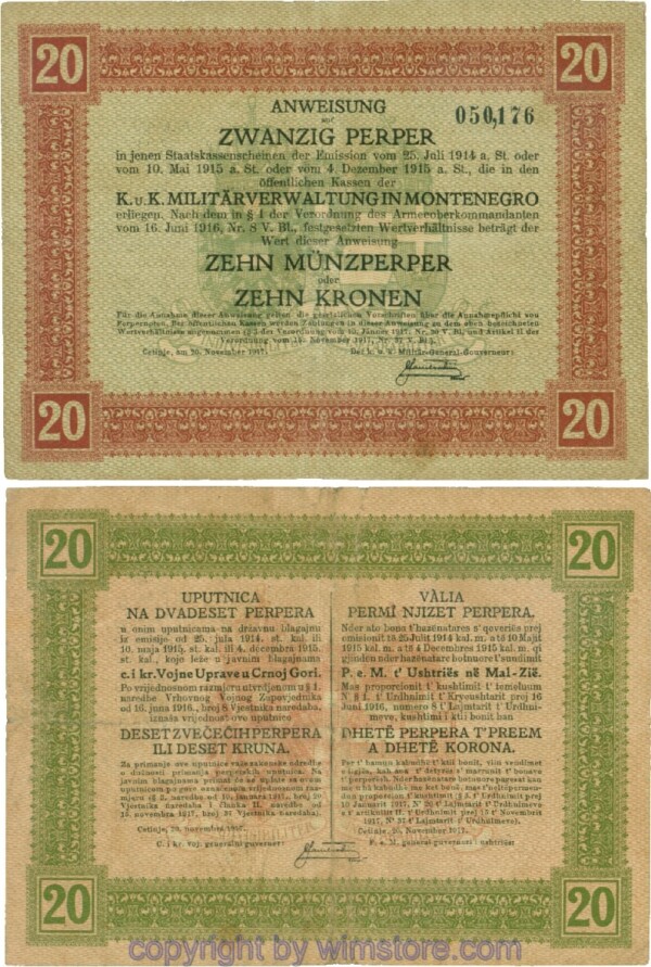 Montenegro K&K, Militärverwaltung, PM152, Anweisung 20 Perper 20.11.1917; 4