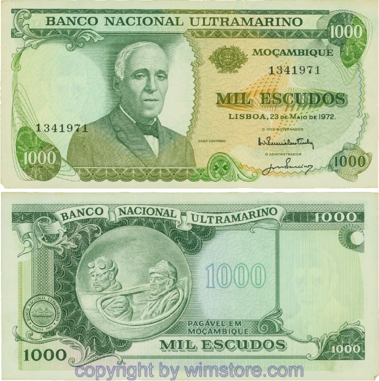 Mosambik, P115, 10 Escudos 23.5.1972, Sign. Lois Pereira Coutinho und José Maunel Passeiro; 4