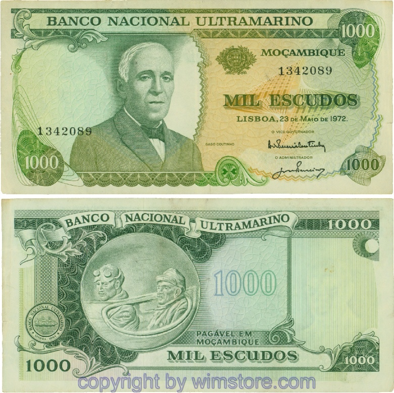 Mosambik, P115, 10 Escudos 23.5.1972, Sign. Lois Pereira Coutinho und José Maunel Passeiro; 5