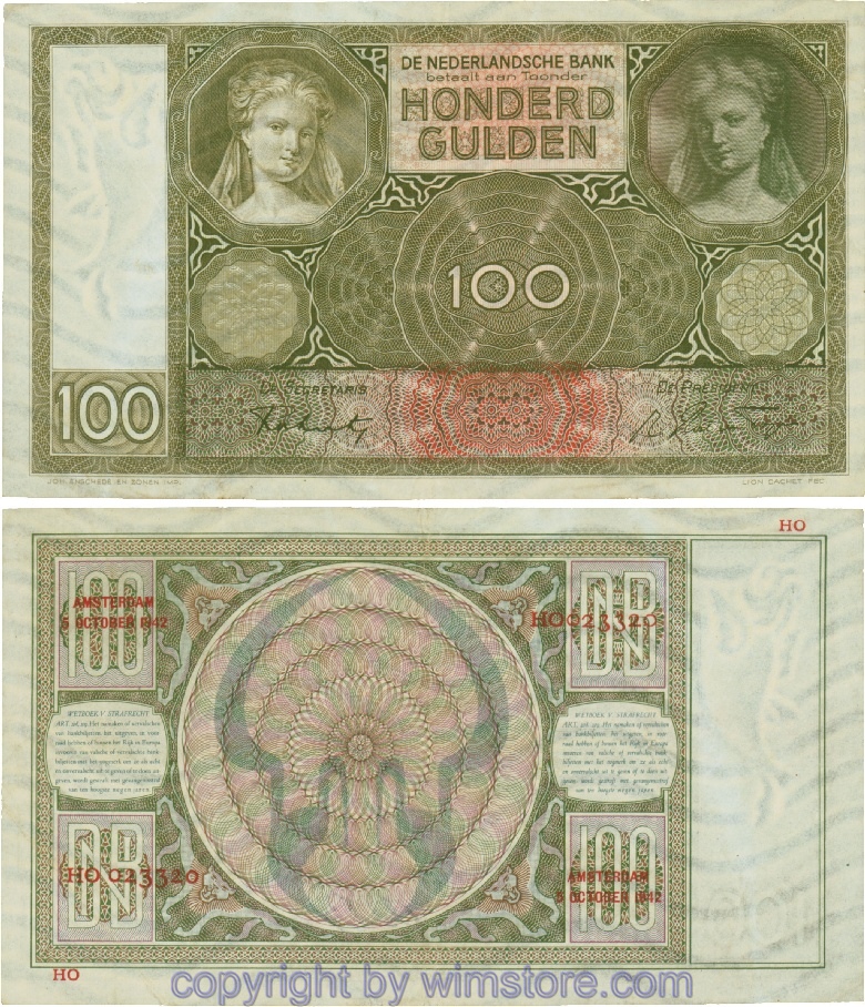 Niederlande, P051c, 100 Gulden 1942-10-05, Serie HO; 4