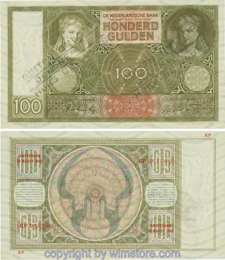 Niederlande, P051c, 100 Gulden 1944-03-18, BUITEN OMLOOP, Serie KP; 3