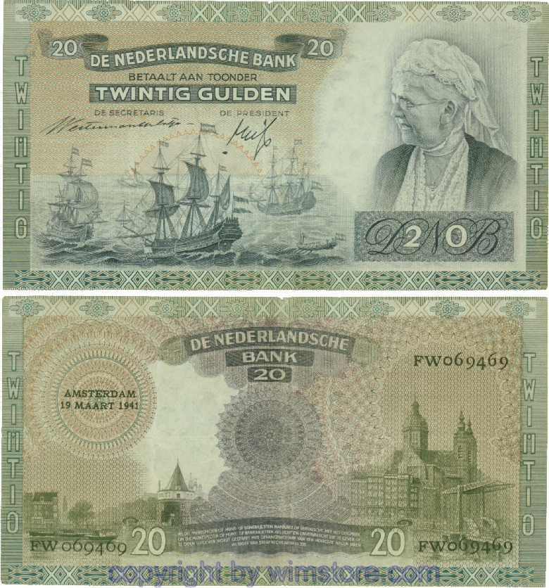 Niederlande, P054, 20 Gulden 1941-03-19, Serie FW; 4