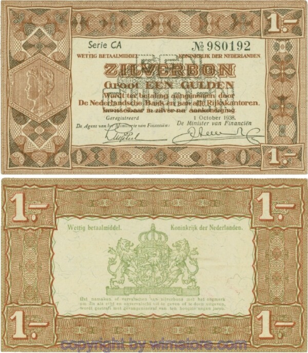 Niederlande, P061, 1 Gulden 1938-10-01, Serie CA; 4