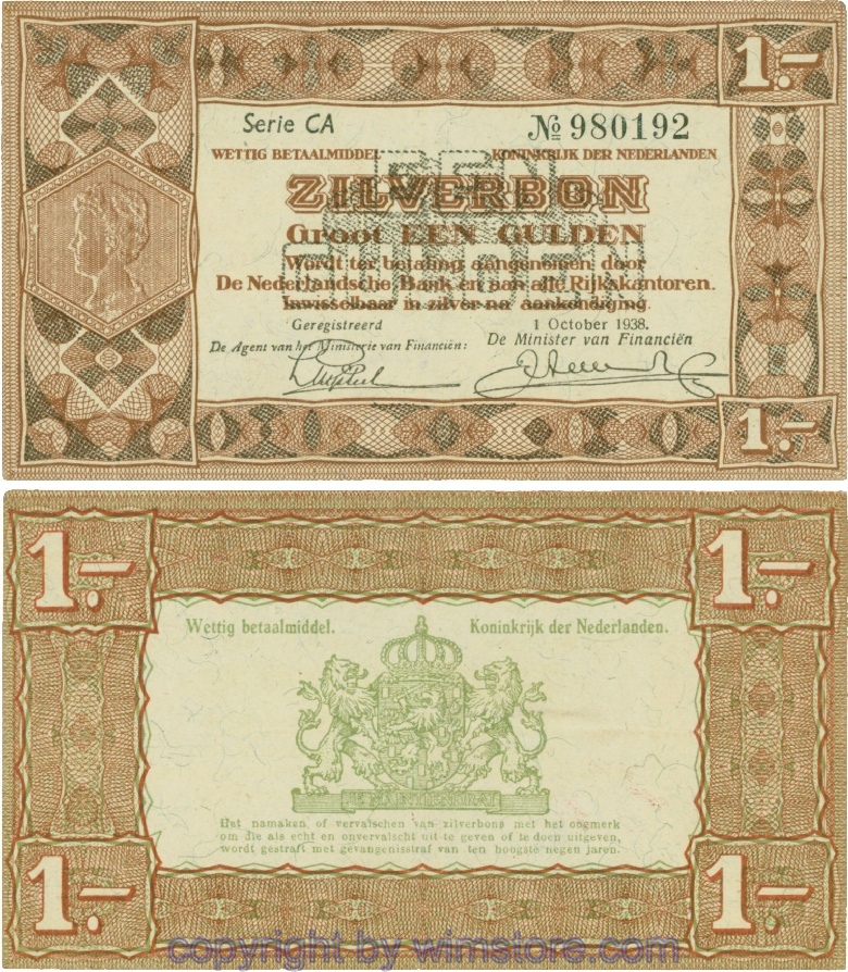 Niederlande, P061, 1 Gulden 1938-10-01, Serie CA; 4