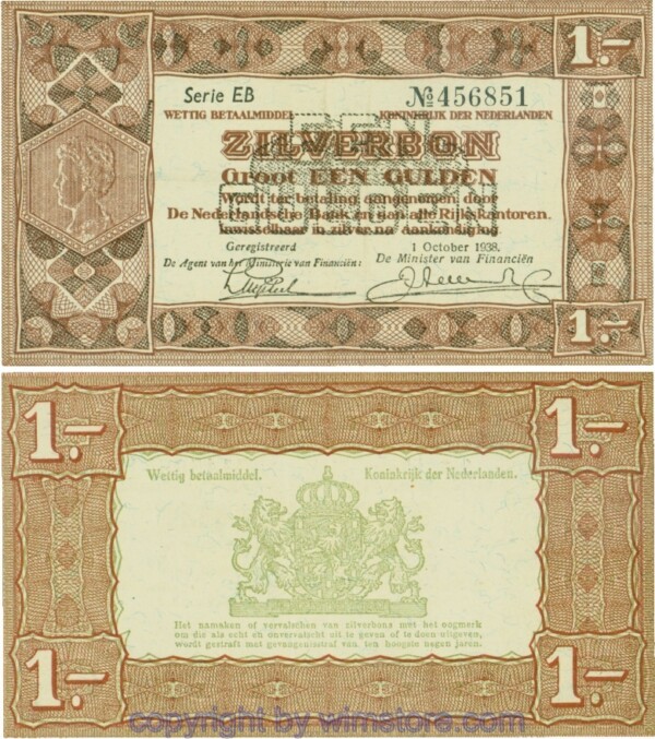 Niederlande, P061, 1 Gulden 1938-10-01, Serie EB; 4