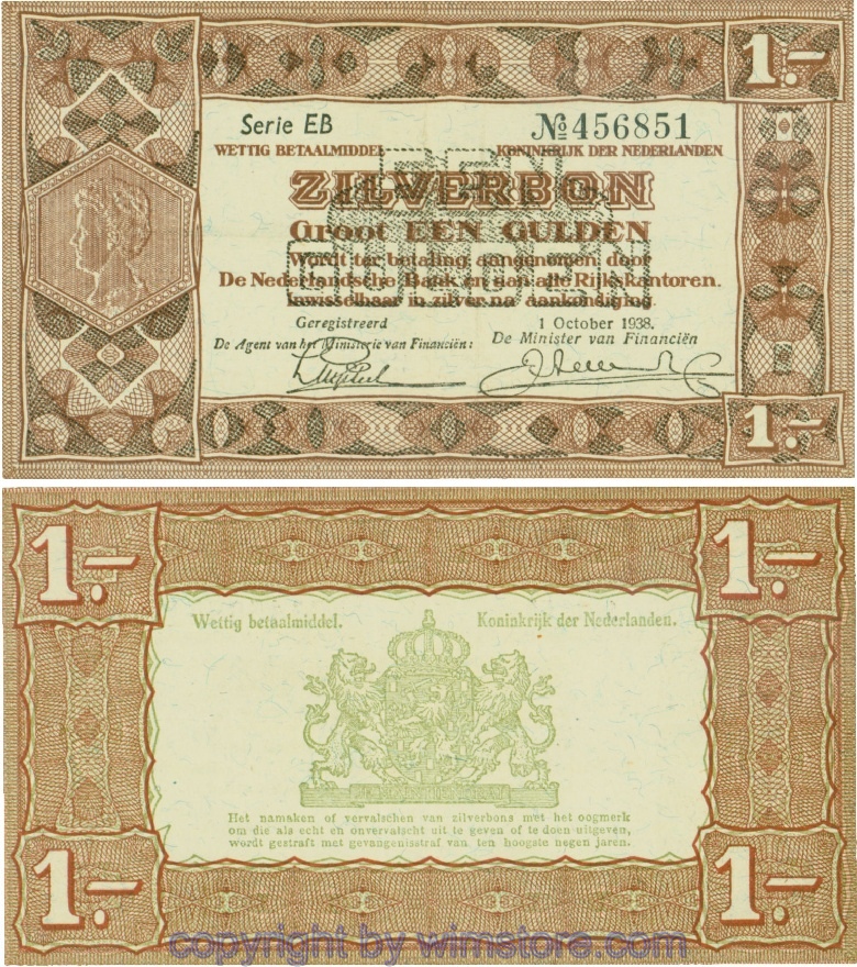 Niederlande, P061, 1 Gulden 1938-10-01, Serie EB; 4