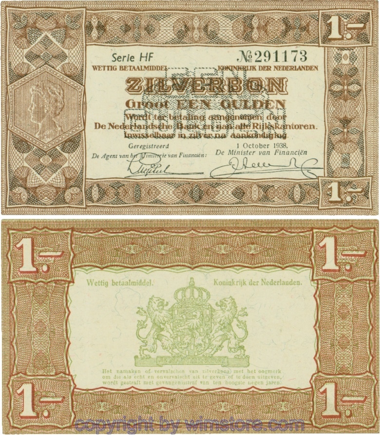 Niederlande, P061, 1 Gulden 1938-10-01, Serie HF; 4
