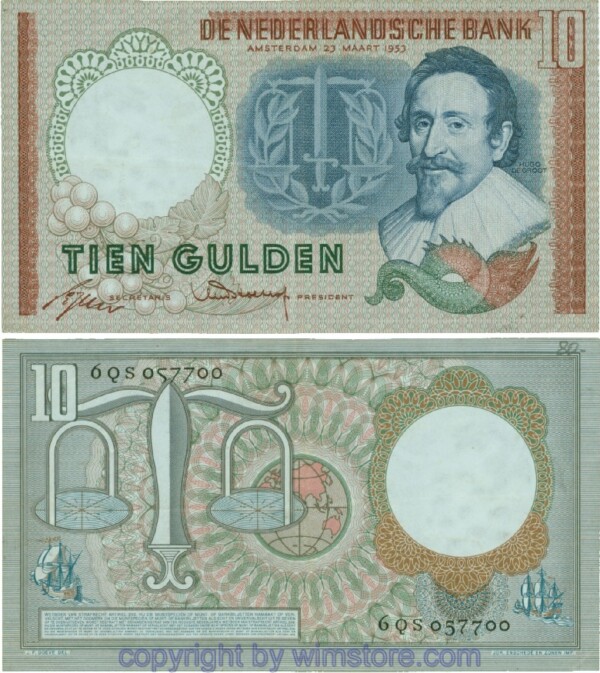 Niederlande, P085, 10 Gulden 1953-03-23, Serie 6QS; 3