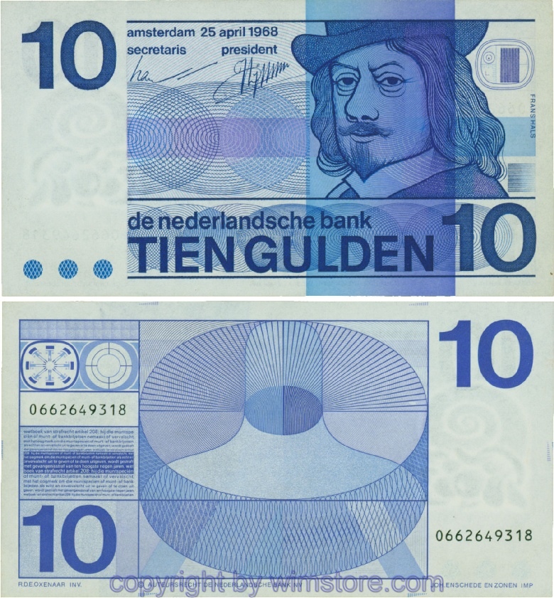 Niederlande, P091b, 10 Gulden 1968-04-25; 1