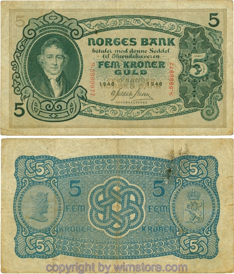 Norwegen, P07c, 5 Kroner 1940, Serie S; 5