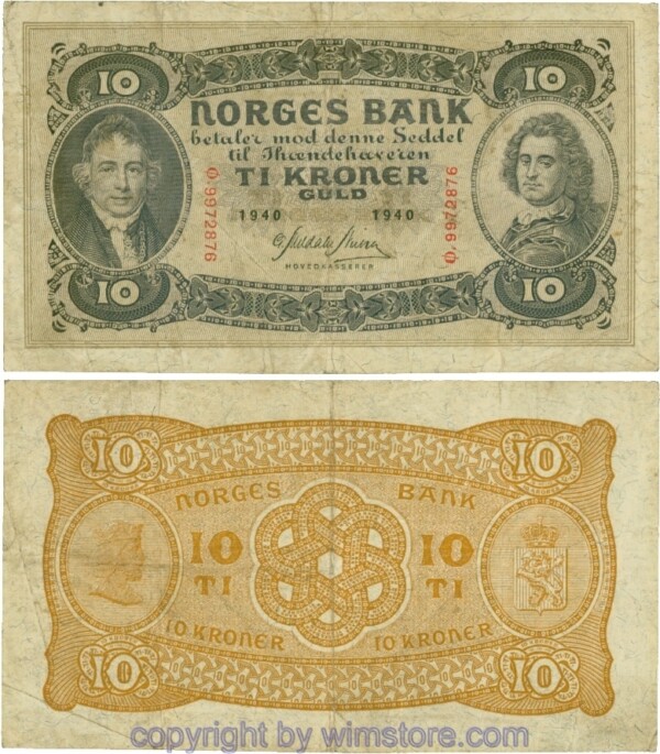 Norwegen, P08c, 10 Kroner 1940, Serie Ø; 5