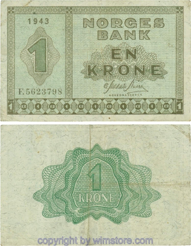 Norwegen, P15a, 1 Krone 1943, Serie F; 5