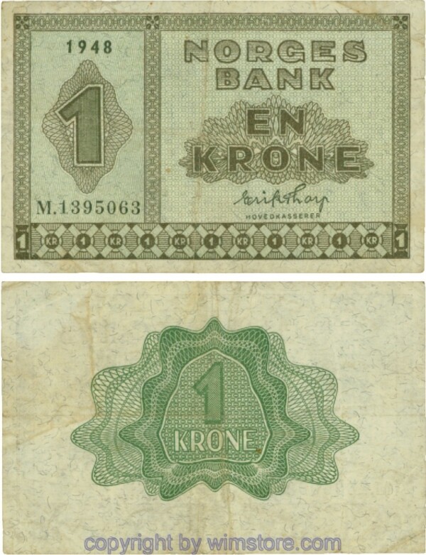 Norwegen, P15b, 1 Krone 1948, Serie M; 5