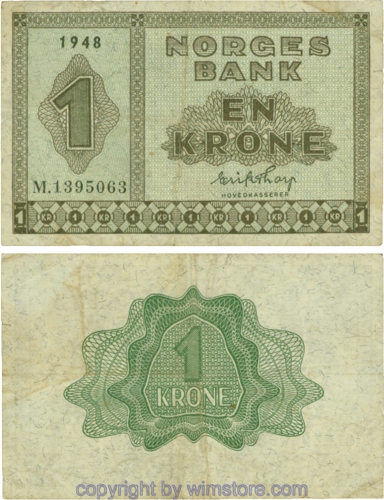 Norwegen, P15b, 1 Krone 1948, Serie M; 5