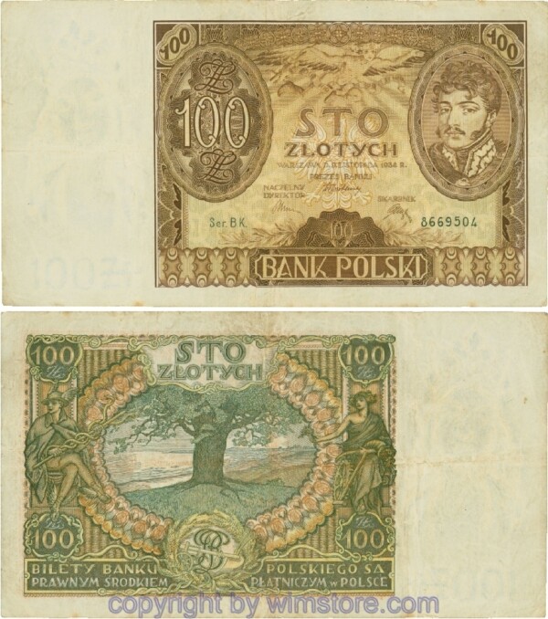 Polen, P075a, 100 Zlotych 9.11.1934, Serie BK; 5
