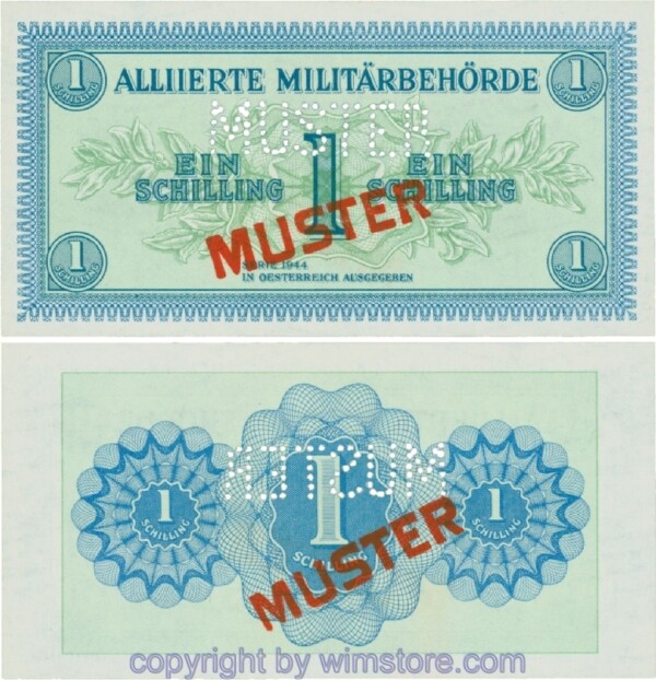 Alliierte Militärbehörde, P 103b, 1 Schilling 1944, Muster, Wz. Wellen; 1