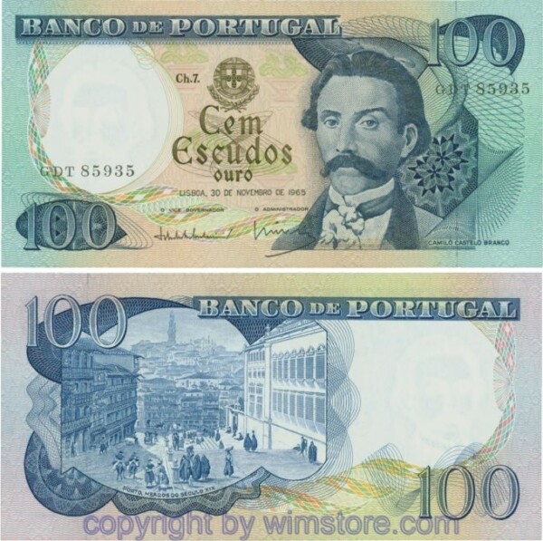 Portugal, P169a, 100 Escudos 30.11.1965, Serie Ch.7 - GDT, Signatur: Vítor Manuel Ribeiro Constâncio & Luís Carlos de Assunção Braz Teixeira; 1-