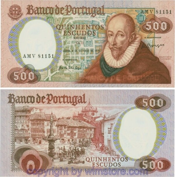Portugal, P177, 500 Escudos 4.10.1979, Serie Ch.11 - AMV, Signatur: José da Silva Lopes & António José Nunes Loureiro Borges; 1
