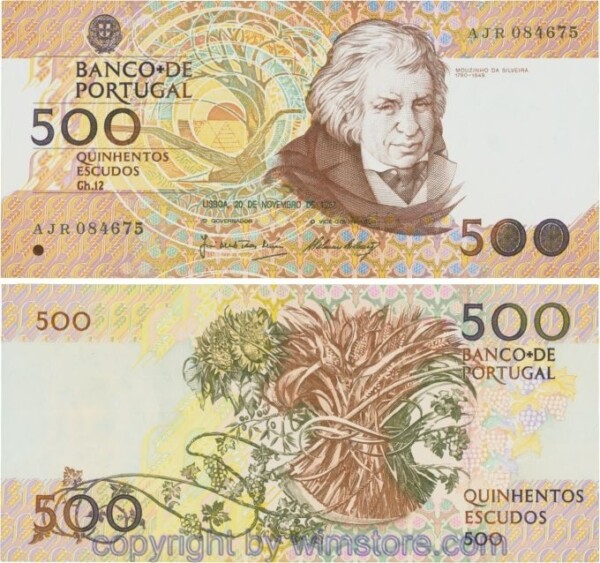 Portugal, P180a, 500 Escudos 20.11.1987, Serie Ch.12 - AJR, Signatur: José Alberto Tavares Moreira & António Carlos Feio Palmeiro Ribeiro!; 1
