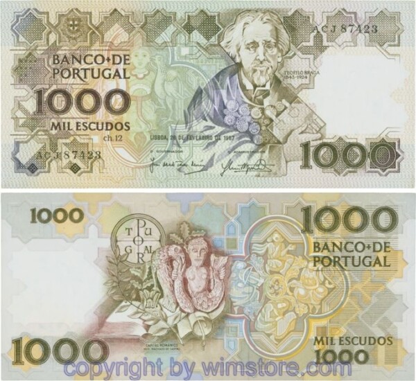 Portugal, P181c, 1000 Escudos 26.2.1987, Serie Ch.12 - AC, Signatur: José Alberto Tavares Moreira & José Luís Nogueira de Brito; 2