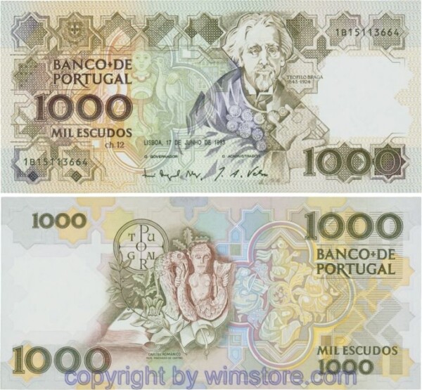 Portugal, P181j, 1000 Escudos 17.6.1993, Serie Ch.12 - 1B, Signatur: Luís Miguel Couceiro Pizarro Beleza & José António Cardoso Veloso; 1