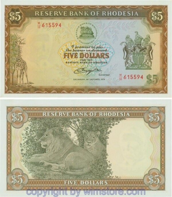 Rhodesien, P36b, 5 Dollars 20.10.1978, Serie M/18; 1-