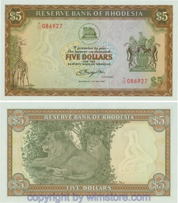 Rhodesien, P40a, 5 Dollars 15.5.1979, Serie M/25; 1-
