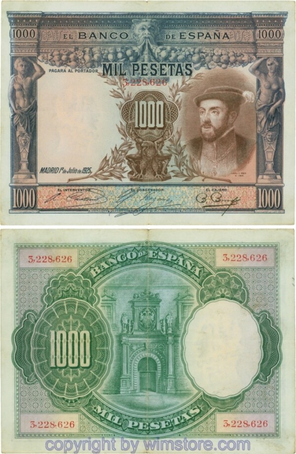 Spanien, P 070a, 1000 Pesetas 1925; 4