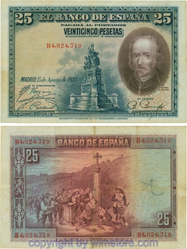 Spanien, P 074b, 25 Pesetas 1928, Serie B; 5