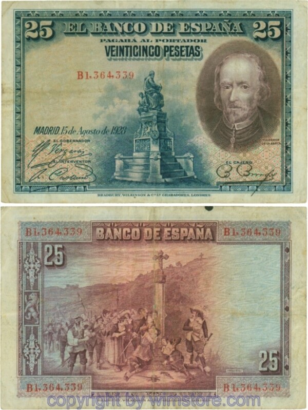 Spanien, P 074b, 25 Pesetas 1928, Serie B; 5