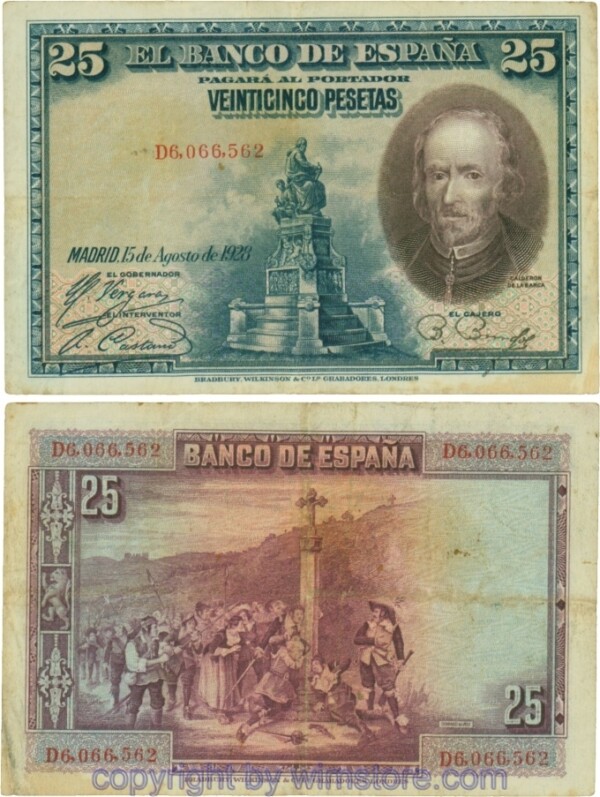 Spanien, P 074b, 25 Pesetas 1928, Serie D; 5